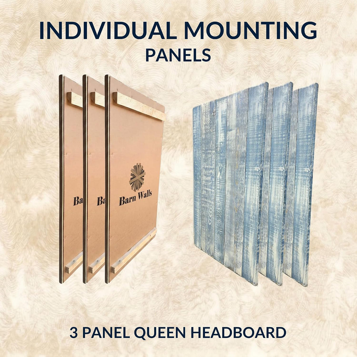 Barn Walls Queen Headboard - Blue Powderwash Multi-Tonal Solid Wood Panels