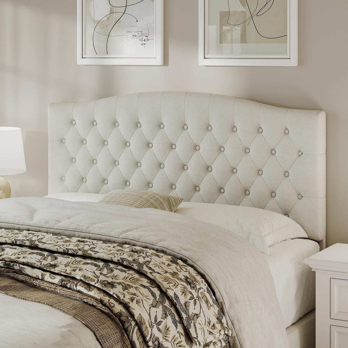 Befurtori King Headboard Only, Linen Classic Tufted Design, Ivory