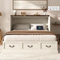 St.Mandyu Full Murphy Bed with Storage Drawers, Farmhouse Folding Bed Chest with Charging Station, Hideaway Beds with Foldable Panel for Guest Bedroom, Living Room, Office, Distressed White