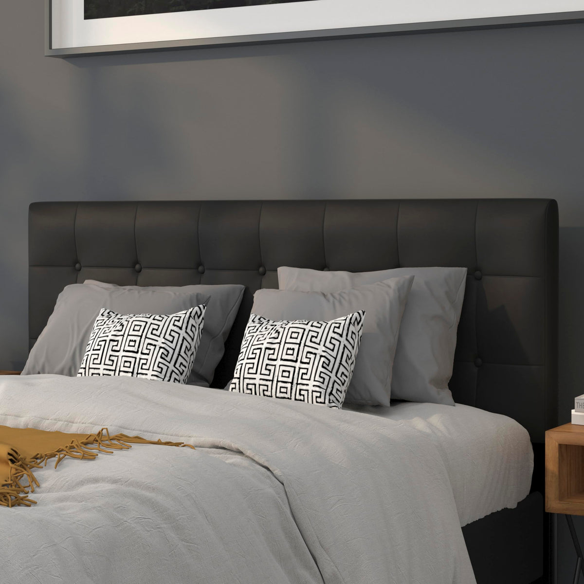 Flash Furniture Queen Tufted Vinyl Headboard, Black