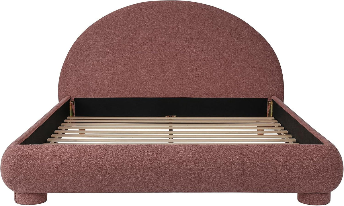 Merax Boucle Upholstered Platform Bed with Arched Headboard, Queen, Red