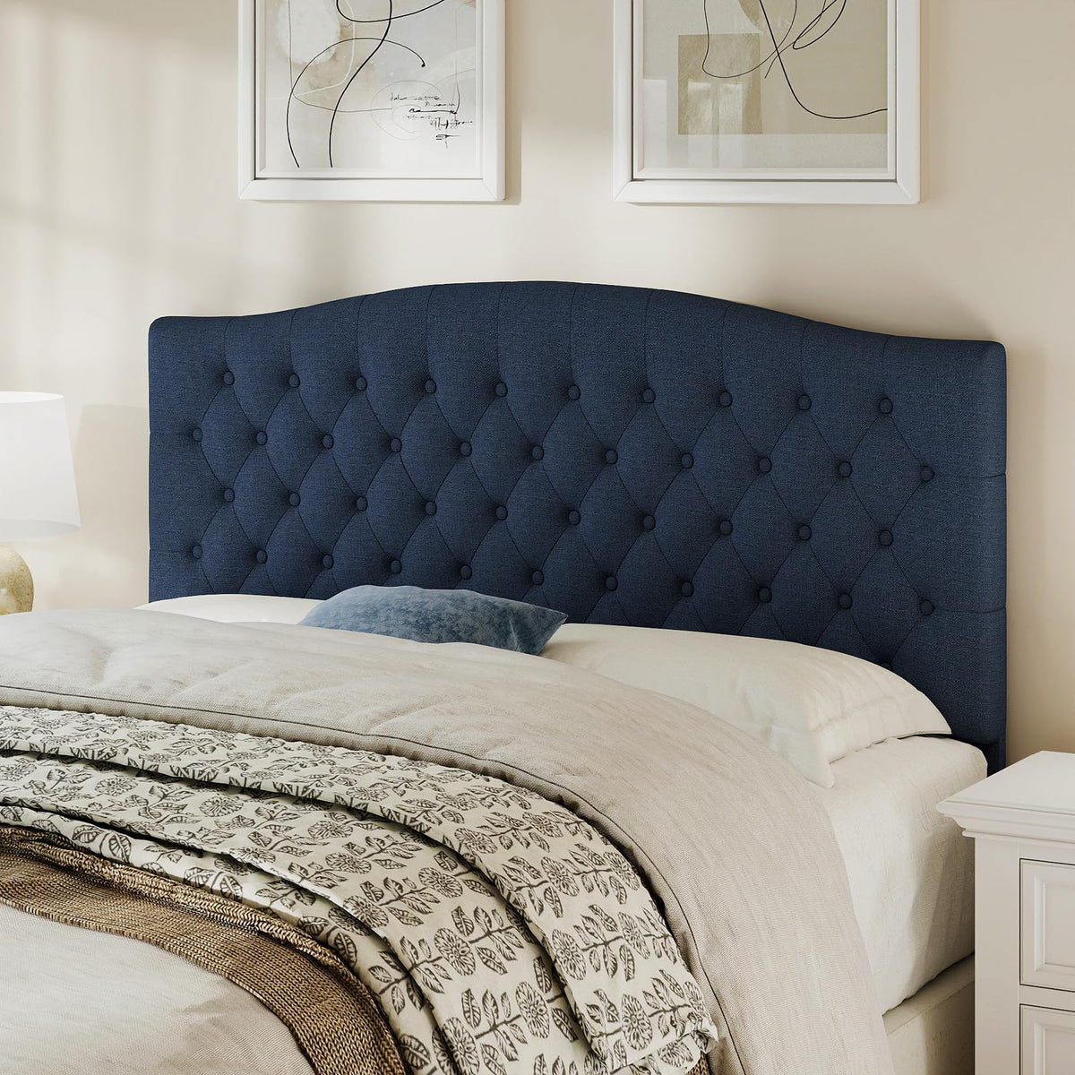 Befurtori King Headboard Only, Linen Classic Tufted Design, Ivory