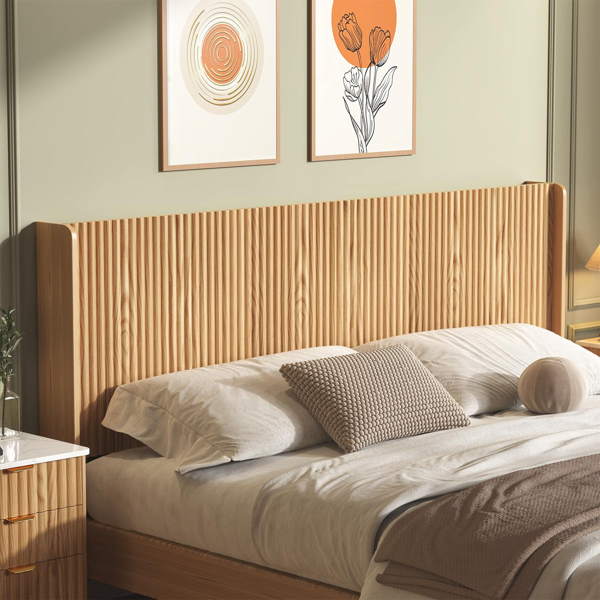 65'' Wood Headboard Queen Size with Charging Stations, Boho Bed Frame Wall Mounted Headboards, Modern Farmhouse Bed headboard Only (Queen (U.S. Standard))