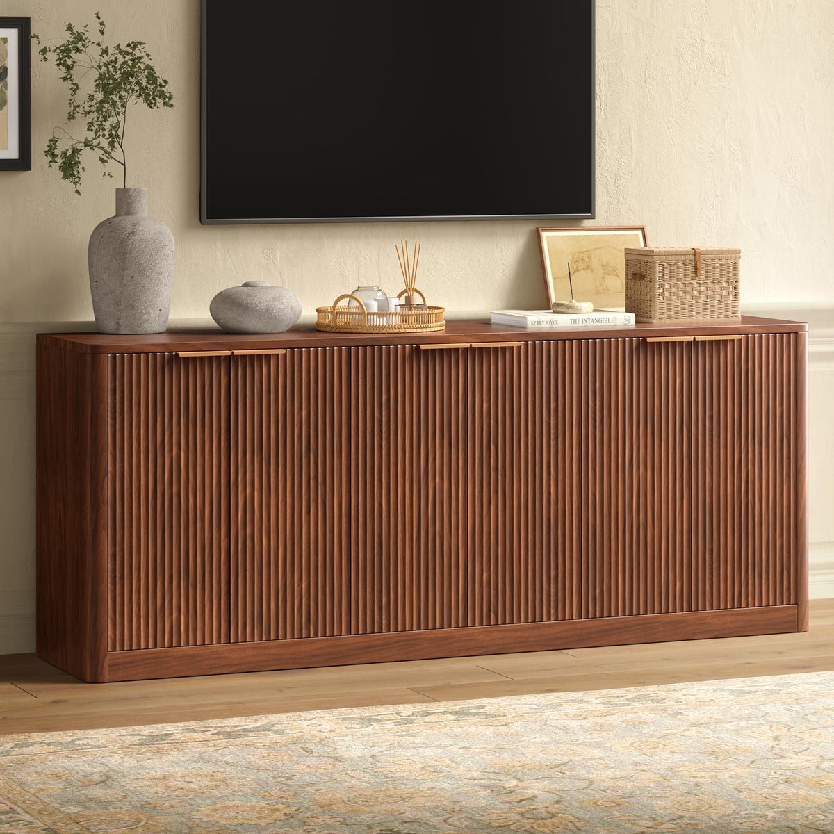 Evermagin 67" Walnut Fluted TV Stand for TVs up to 75"