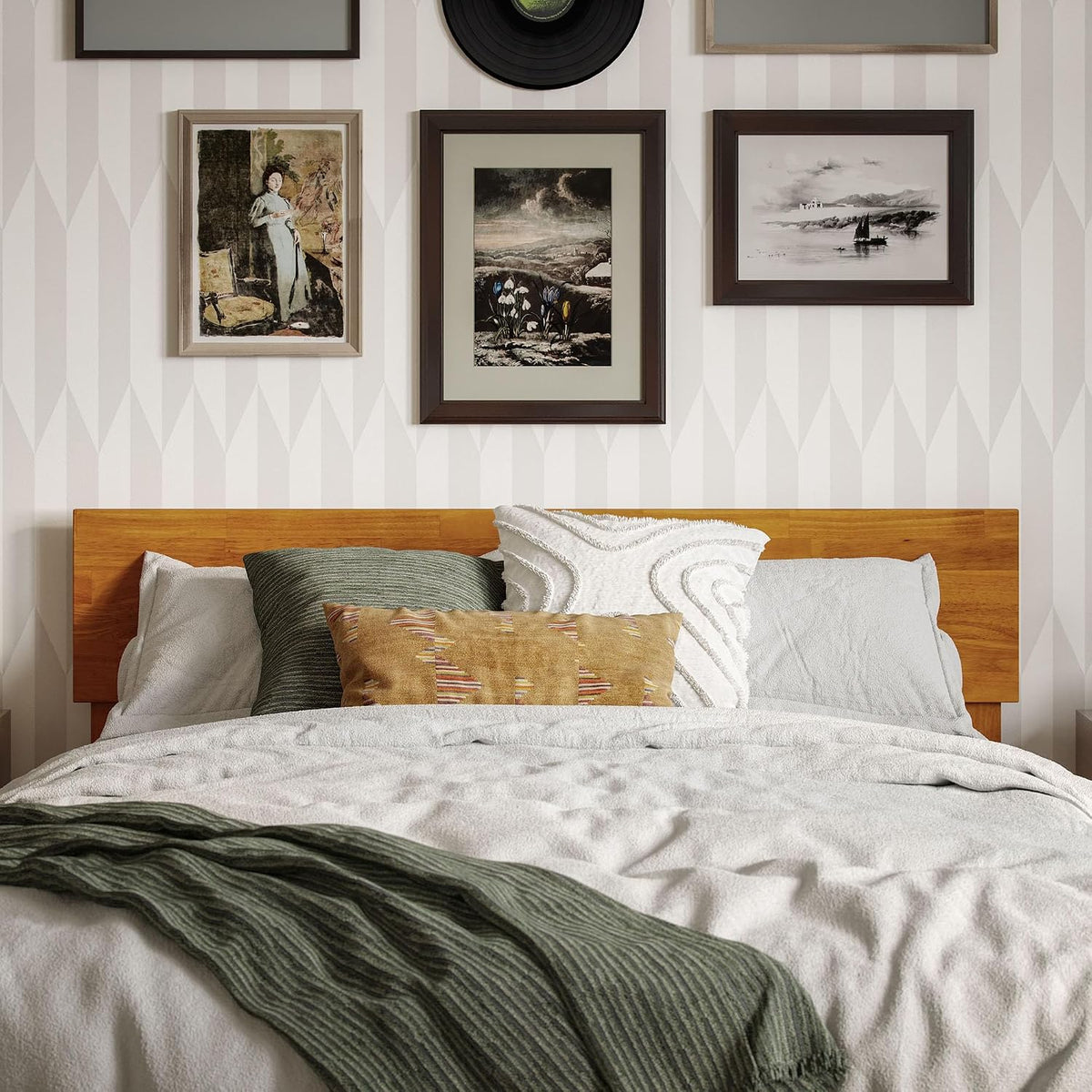 AFI, Orlando Full Adjustable Modern Wood Panel Headboard, Light Toffee