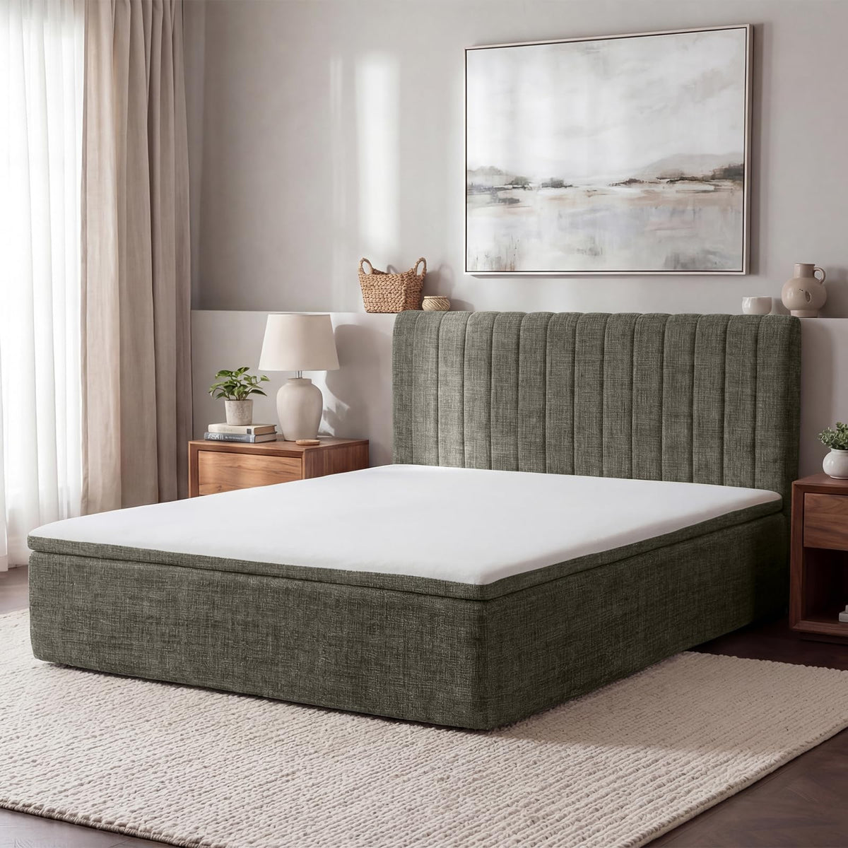 Queen Compression Bed Boneless Bed Frame with Mattress and Headboard