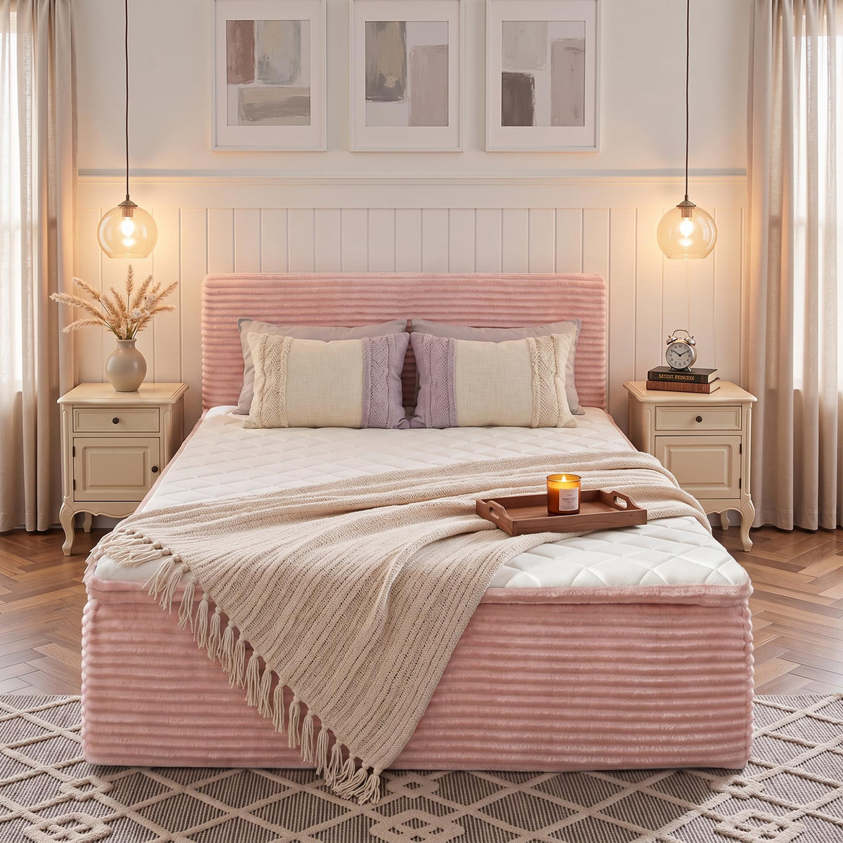 Queen Boneless Bed Frame with Headboard, 17'' Memory Foam Mattress, Gray