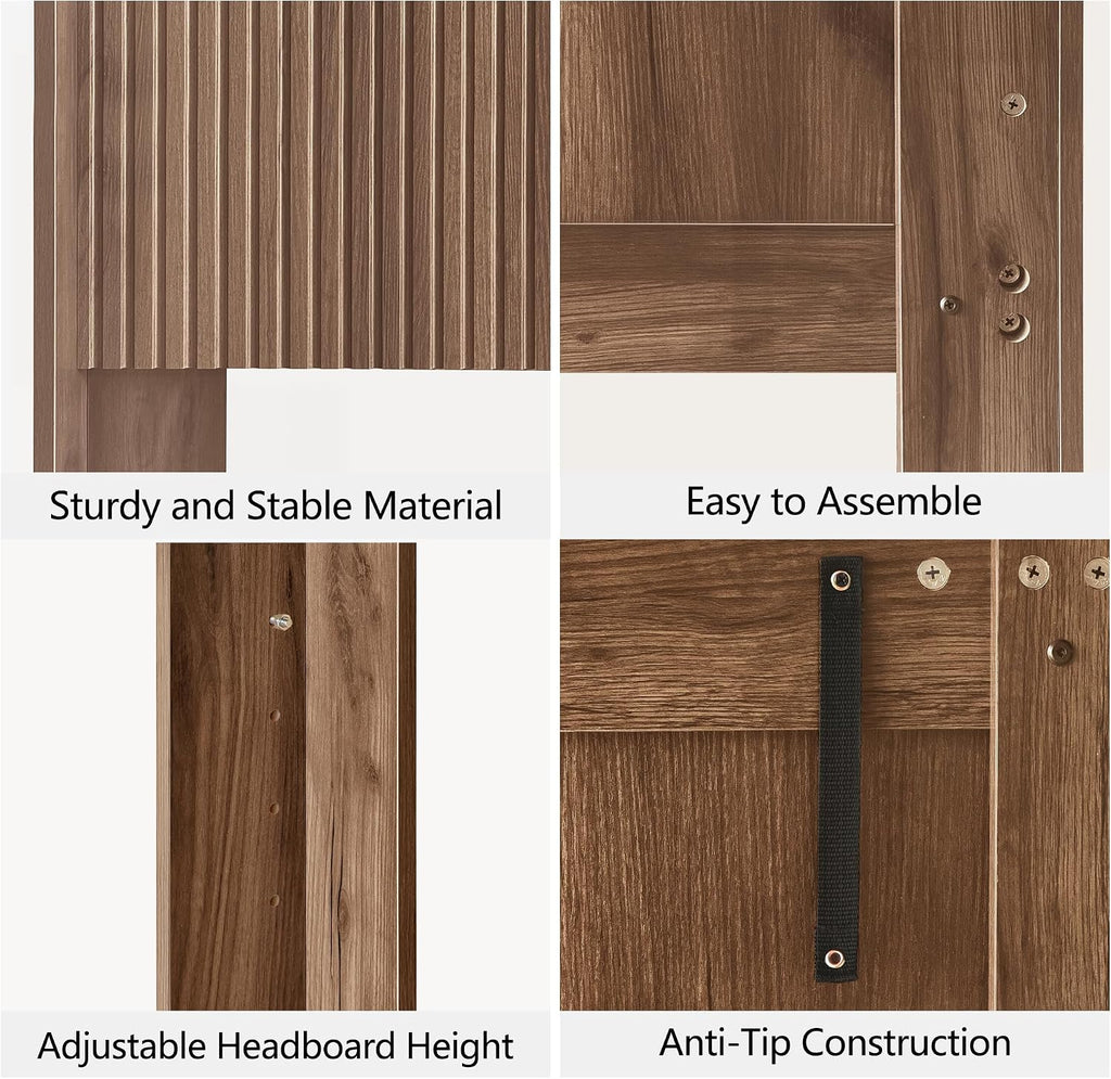 FORTUNETEC 78.7" King Size Wooden Headboard, Fluted Panel Headboard, Walnut
