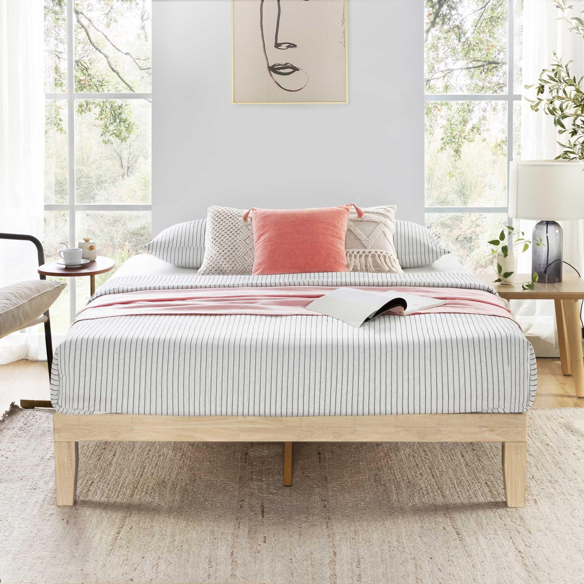 Mellow Naturalista Classic - 12 Inch Solid Wood Platform Bed with Wooden Slats, No Box Spring Needed, Easy Assembly, Queen, Pine
