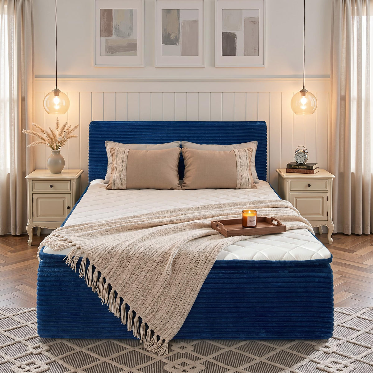 Queen Boneless Bed Frame with Headboard, 17'' Memory Foam Mattress, Gray