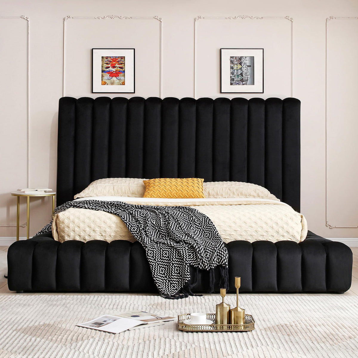 Woodpecker's Inc Avalon Velvet Upholstered Luxurious Platform Bed