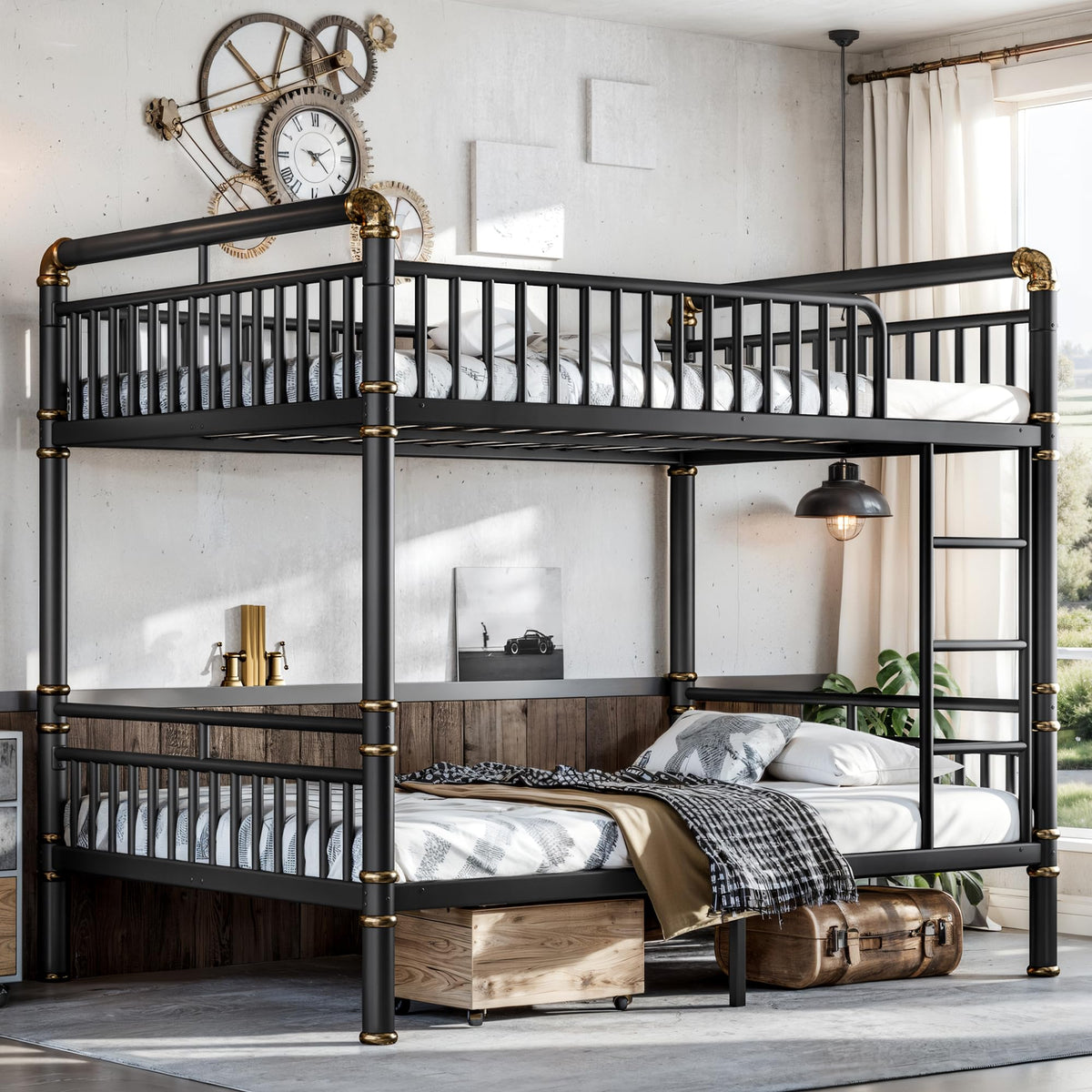 Bellemave Full Over Full Bunk Beds, Metal Bunk Bed with Ladder and Guardrail for Kids, Adults, Can be Split, White