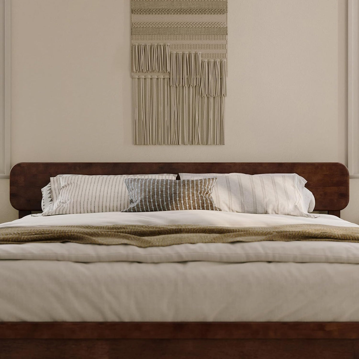 AFI, Florence Adjustable Modern Round King Solid Wood Headboard, Walnut
