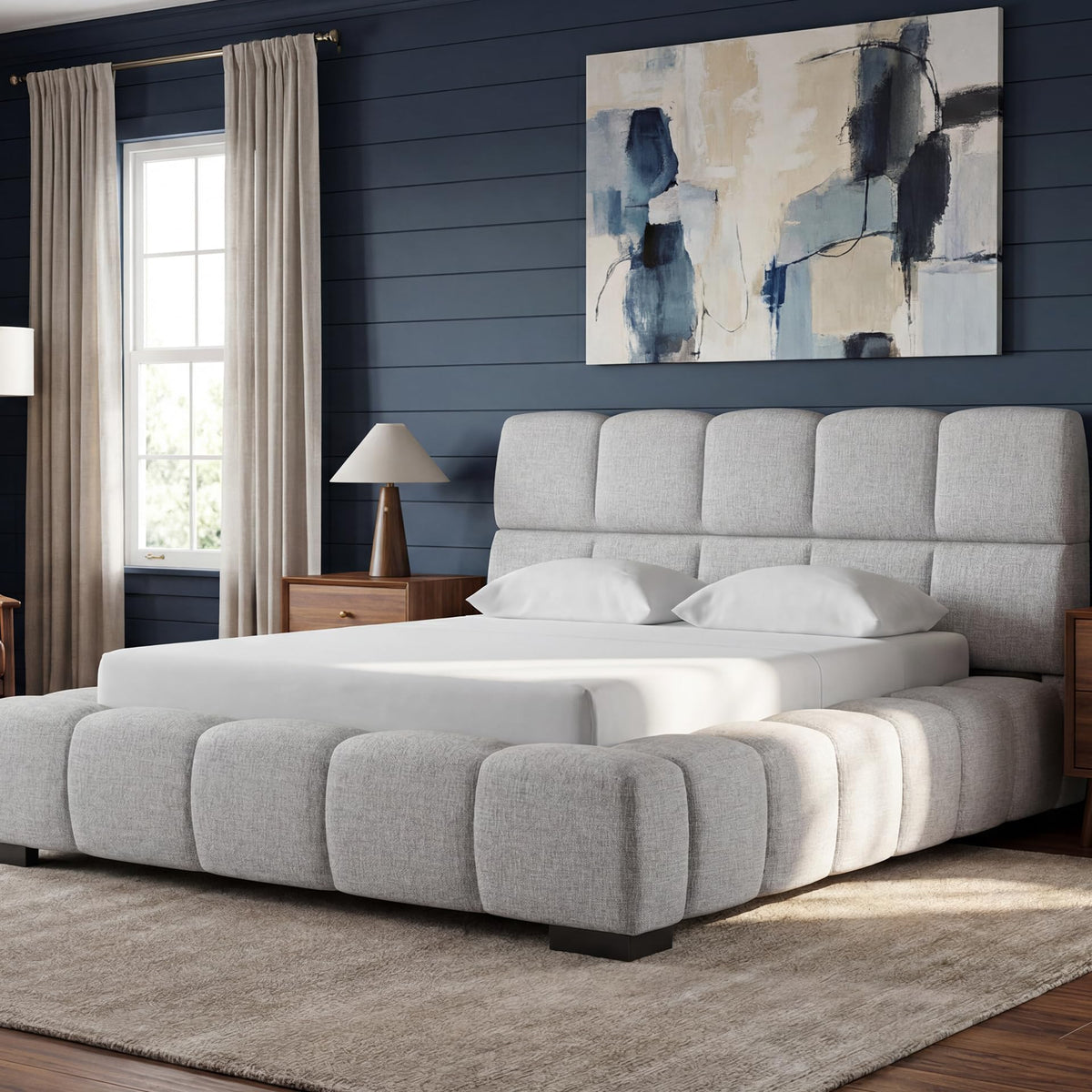 Signature Design by Ashley King Upholstered Bed Frame, Light Gray