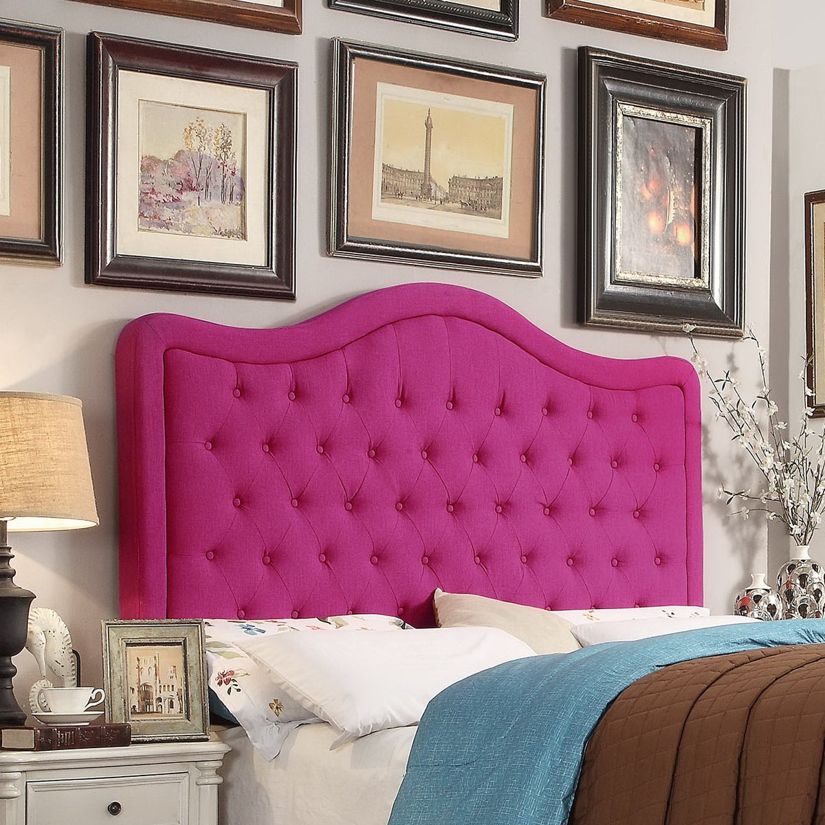 Rosevera Niana Upholstered Tufted Natural Linen Adjustable Headboard Bed with Adjustable Height for Bedroom, King, Sand