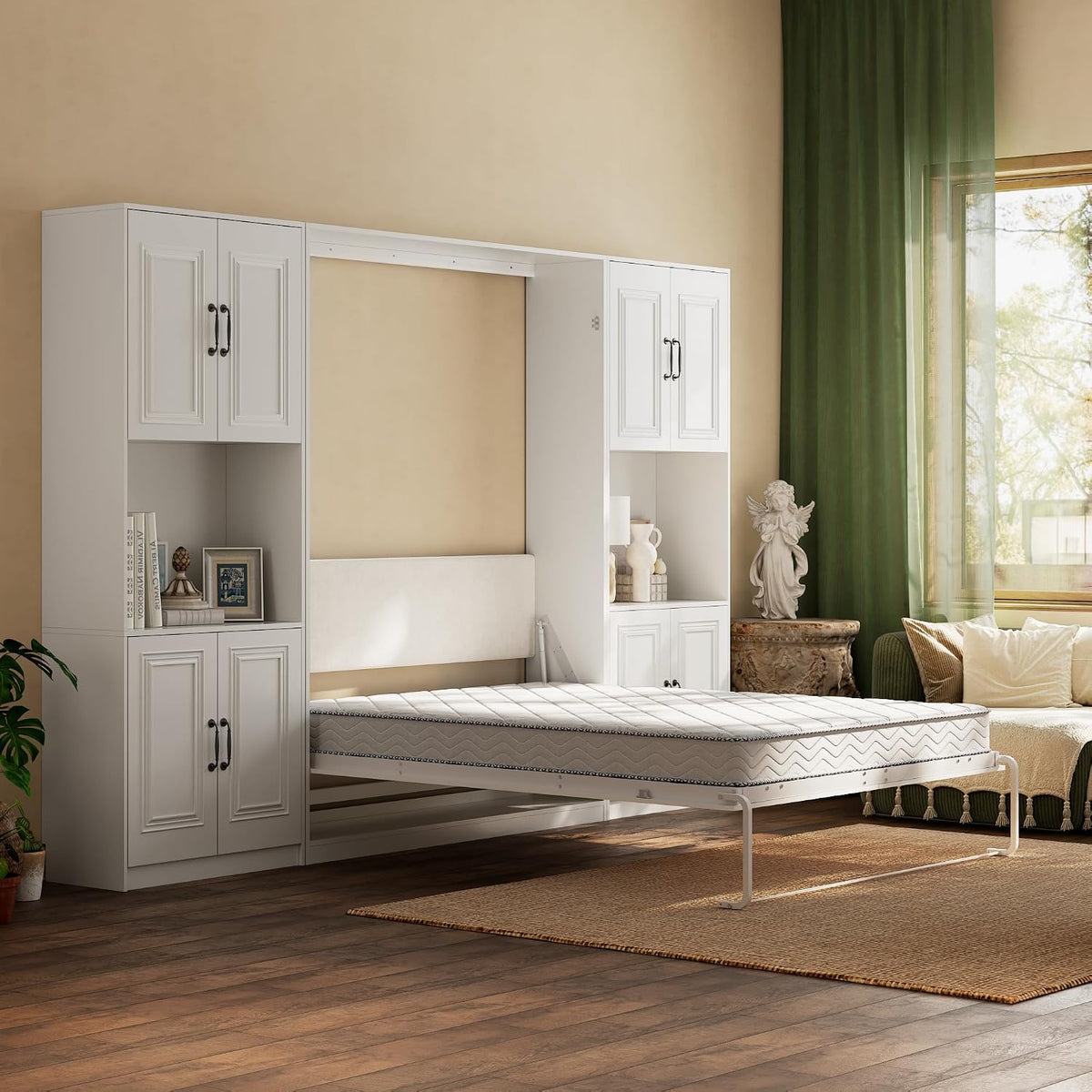 Sweet Memory Mordern Murphy Bed Queen for Space-Saving, Foldable Wall Bed with Gas Struts, Heavy-Duty Hydraulic Lift Cabinet Bed for Home Office, Guest Room, Studio Apartment (2 Cabinets)
