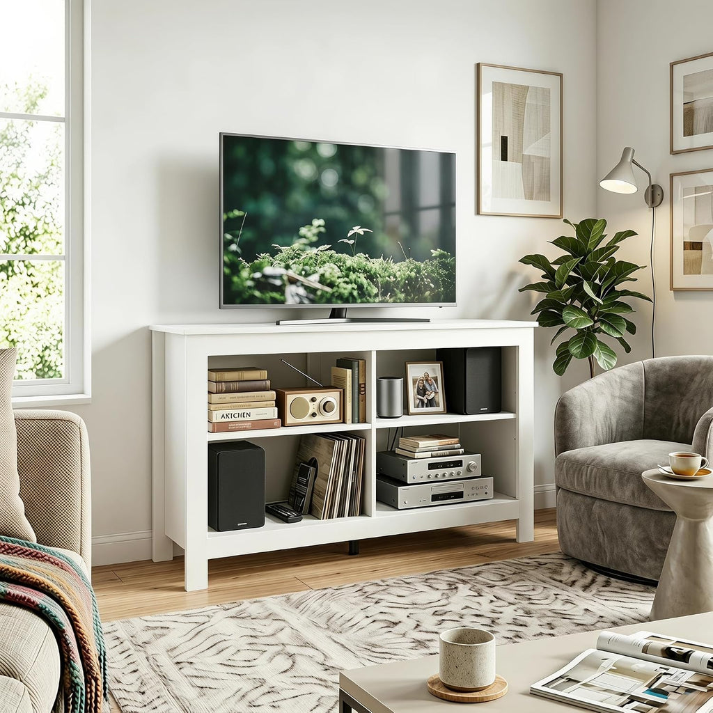 43 inch TV Stand, Suitable for TVs up to 50 inches, Small TV Stands with Open Storage Shelves, Living Room Entertainment Centers, and Bedroom TV Consoles (White)
