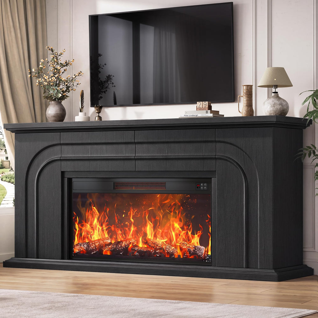 MapleGrace 70" Farmhouse Fireplace TV Stand with 36" Fireplace, White