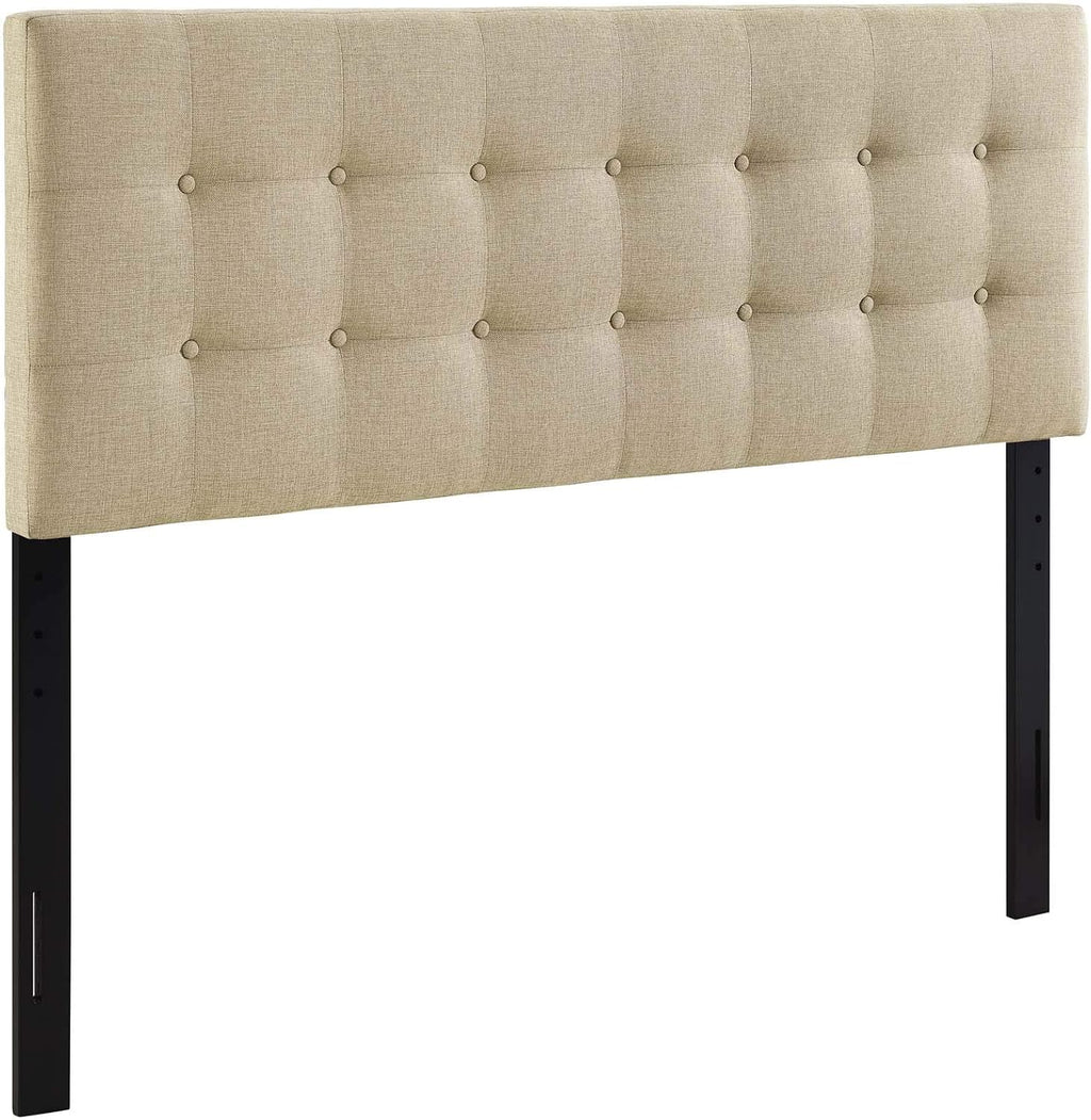 Modway Emily Tufted Button Linen Fabric Upholstered Full Headboard in Beige