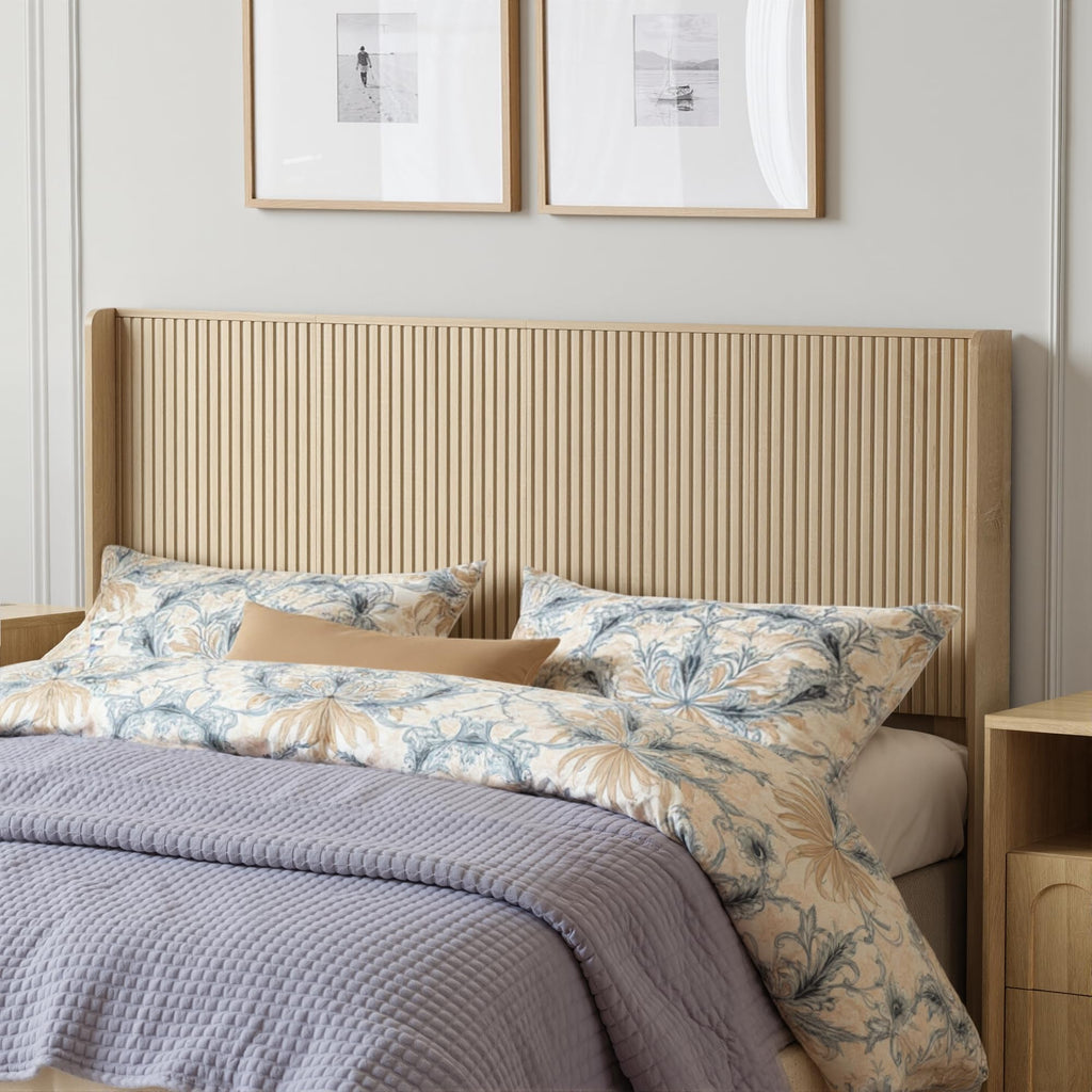 FORTUNETEC 78.7" King Size Wooden Headboard, Fluted Panel Headboard, Walnut