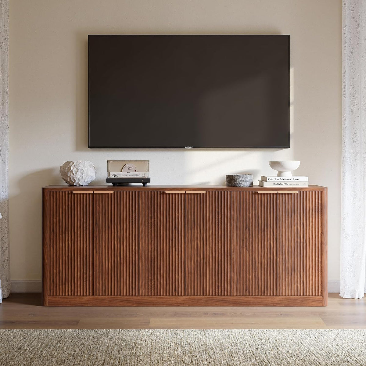 Evermagin 67" Walnut Fluted TV Stand for TVs up to 75"