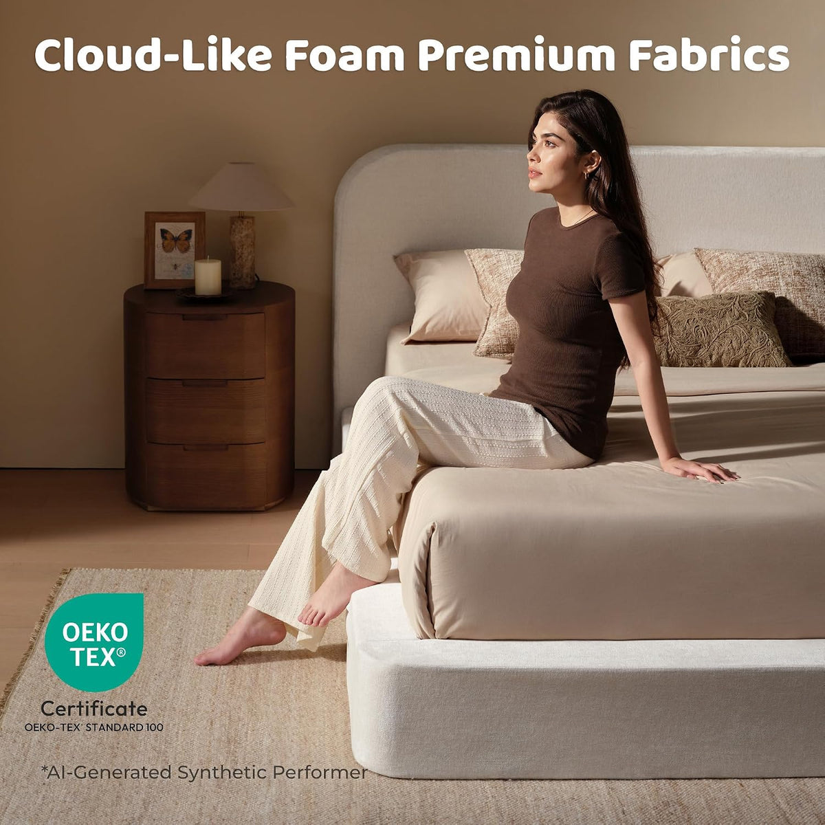 RECCI AirFrame Queen Upholstered Bed Frame with Rounded-Corner Headboard