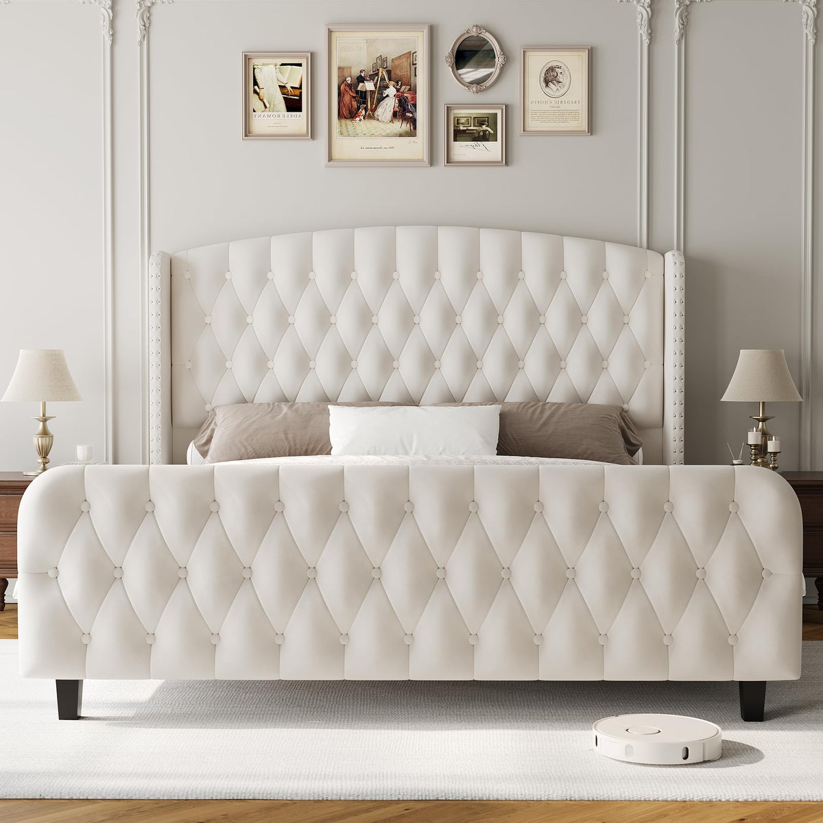 51" Tall Deep Button Tufted Suede Queen Bed Frame – Wingback Headboard & Footboard with Nailhead Trim – Sturdy Wood Slats, No Box Season Needed, Easy Assembly
