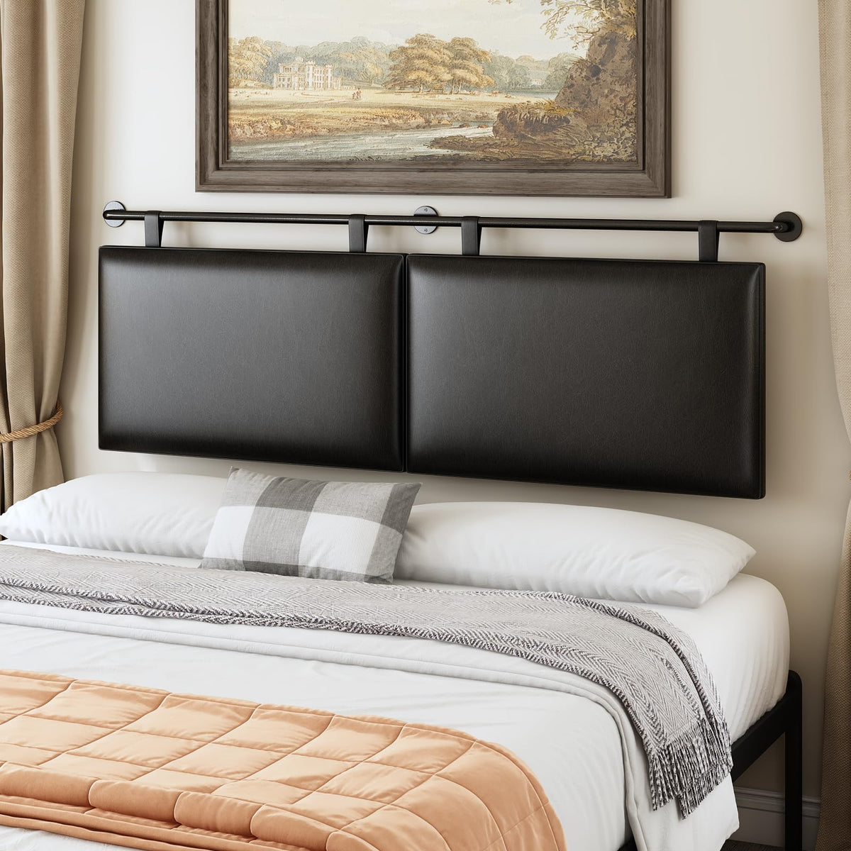 BSHOMGI King Headboard, Wall Mounted Headboards for Bed with Linen Upholstery Hanging Head Board for Bedroom Sturdy and Durable Solid Wood Thanksgiving Day, Christmas for Family(Beige, King)