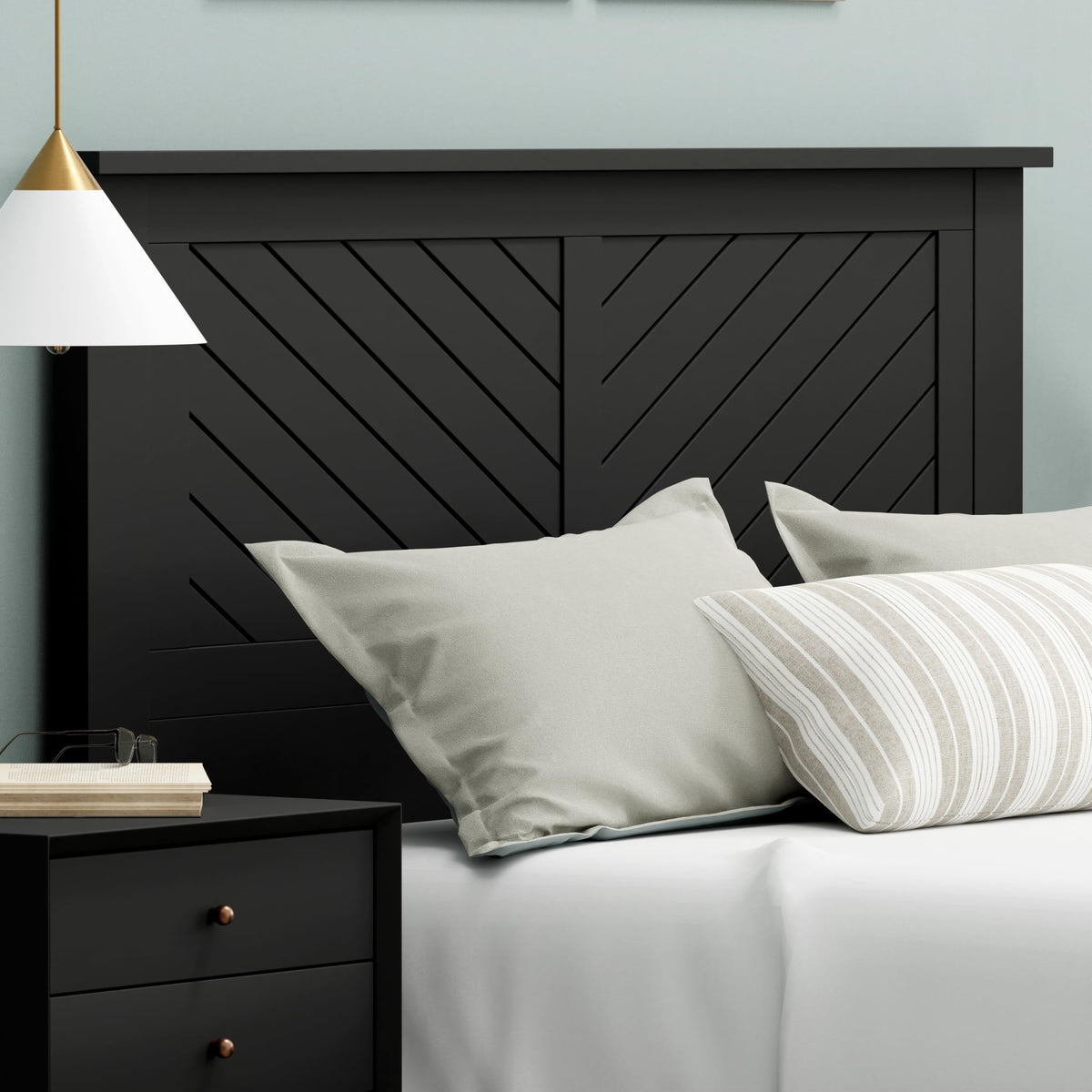 ComfIQ Serene Wood Panel Headboard with Horizontal Scoring, Full, White