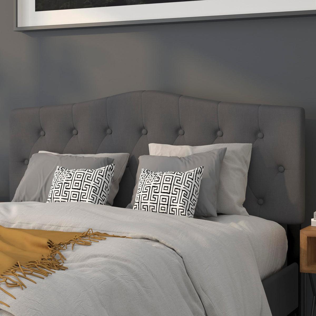 EMMA + OLIVER Light Gray Full Button Tufted Headboard