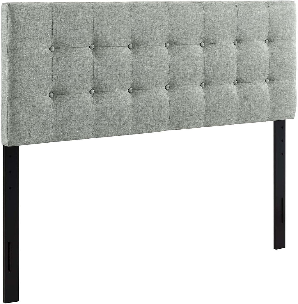 Modway Emily Tufted Button Linen Fabric Upholstered Full Headboard in Gray
