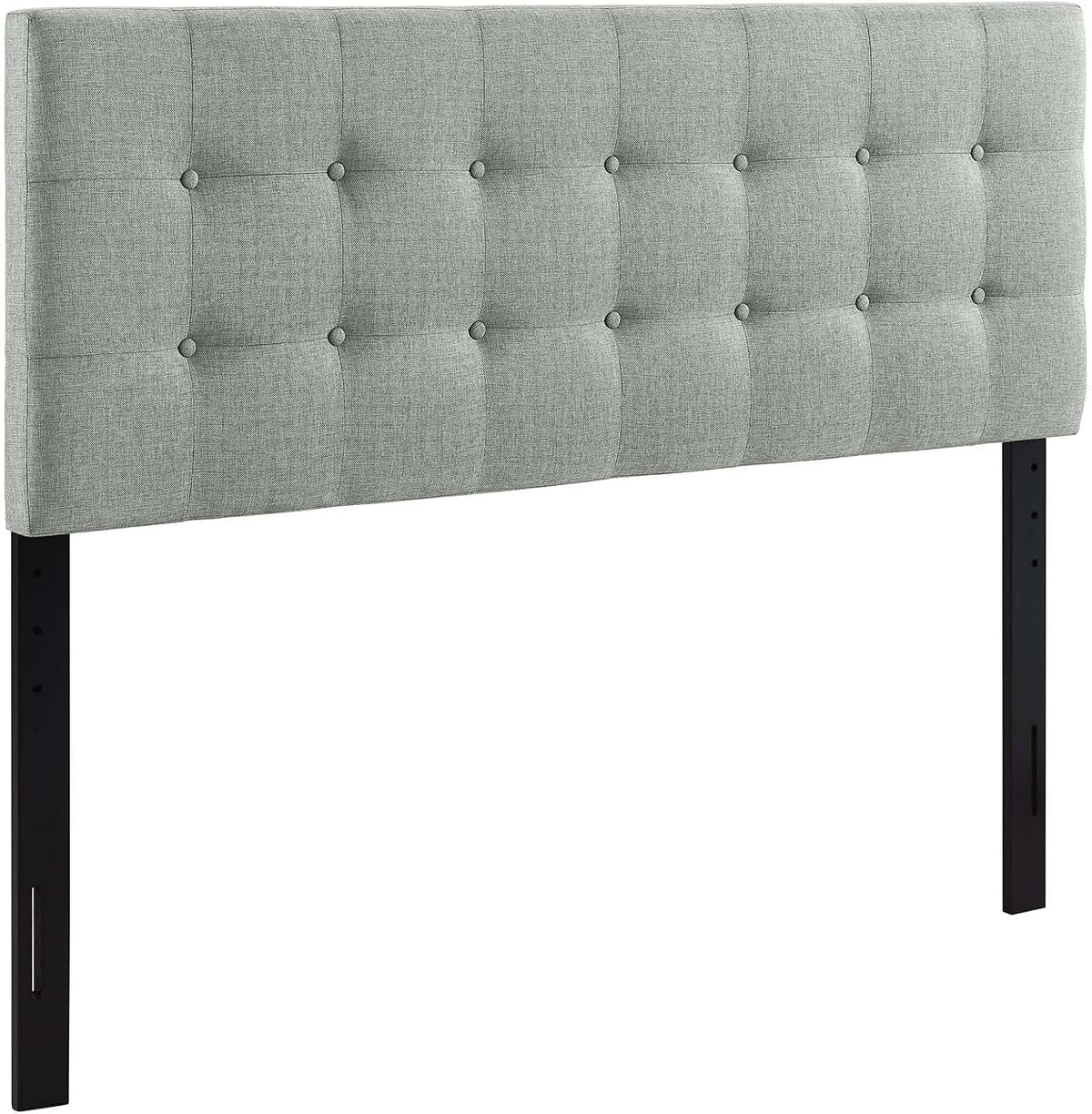 Modway Emily Tufted Button Linen Fabric Upholstered Full Headboard in Gray