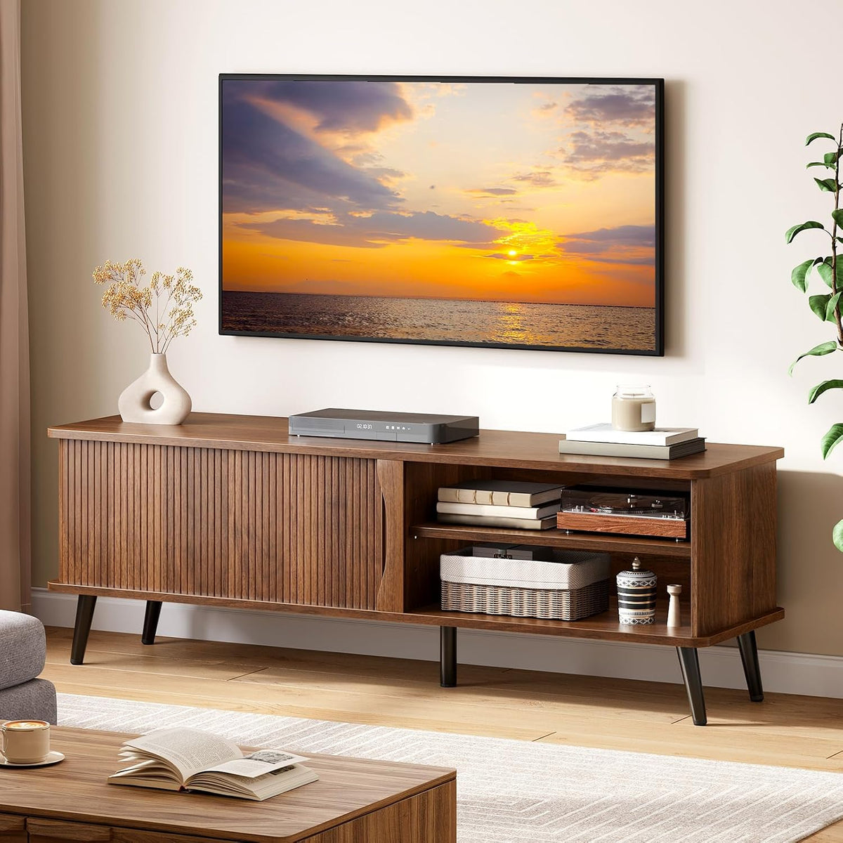 HOOBRO Mid Century Modern TV Stand, TV Console for 65 Inch TV with Storage