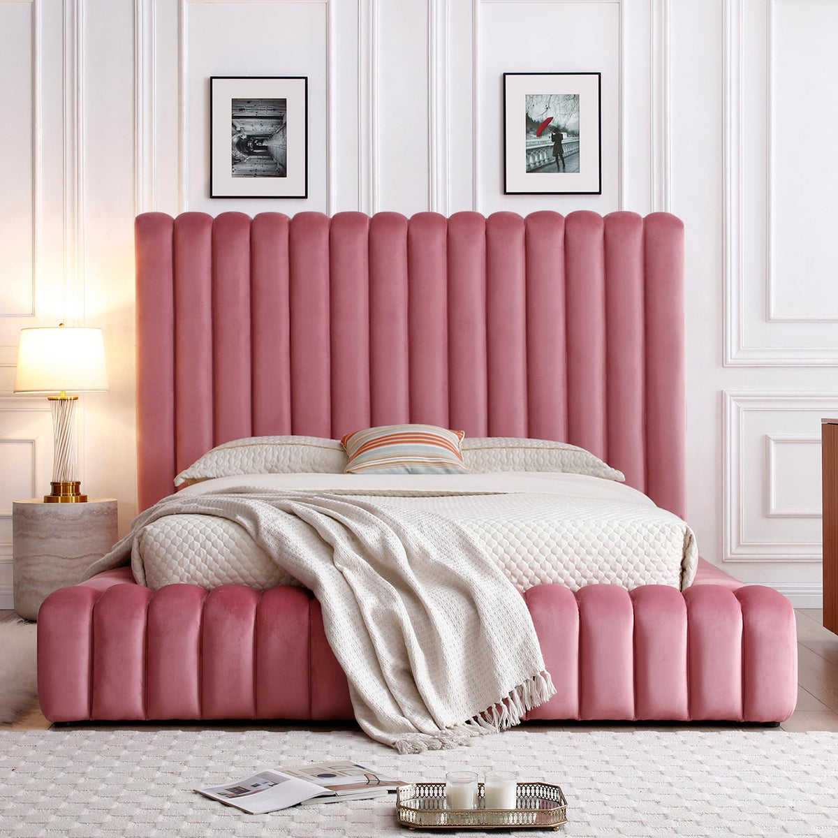 Woodpecker's Inc Avalon Velvet Upholstered Luxurious Platform Bed