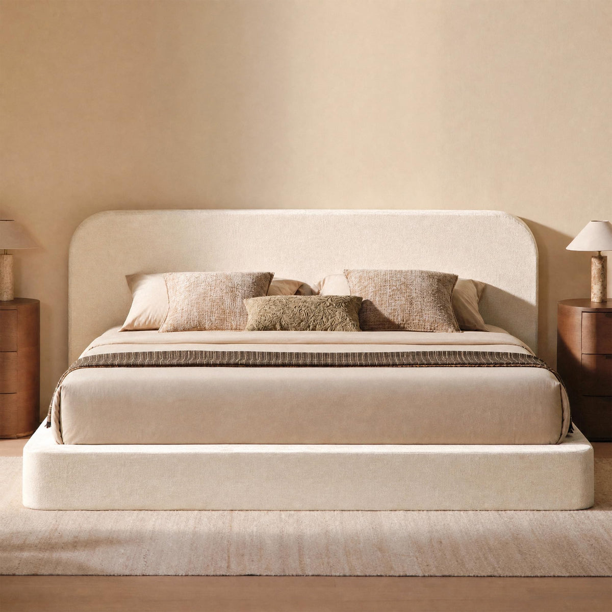 RECCI AirFrame Queen Upholstered Bed Frame with Rounded-Corner Headboard