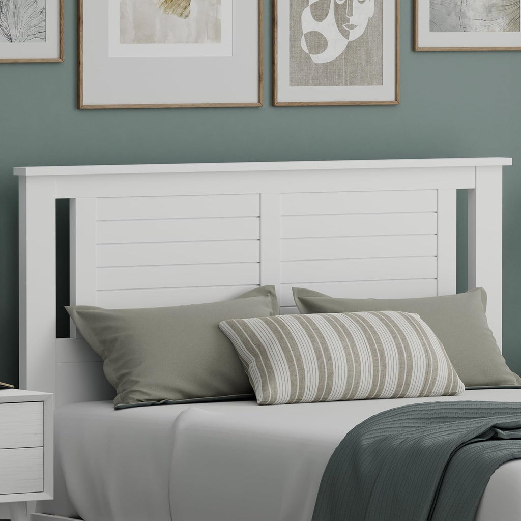 ComfIQ Serene Wood Panel Headboard with Horizontal Scoring, Full, White