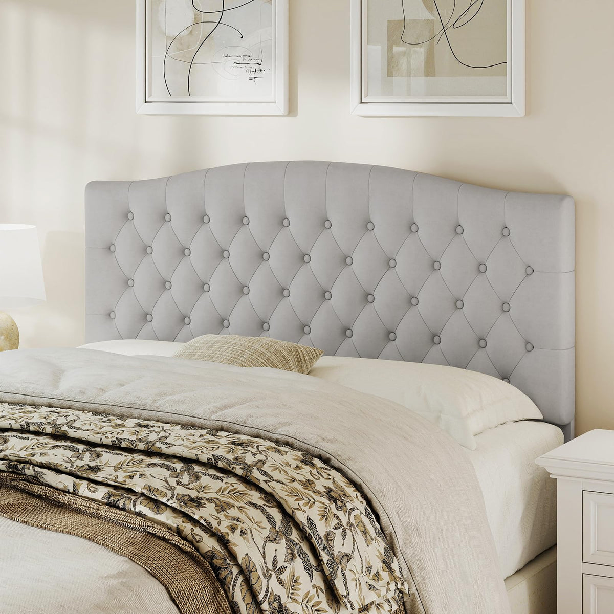 Befurtori King Headboard Only, Linen Classic Tufted Design, Ivory