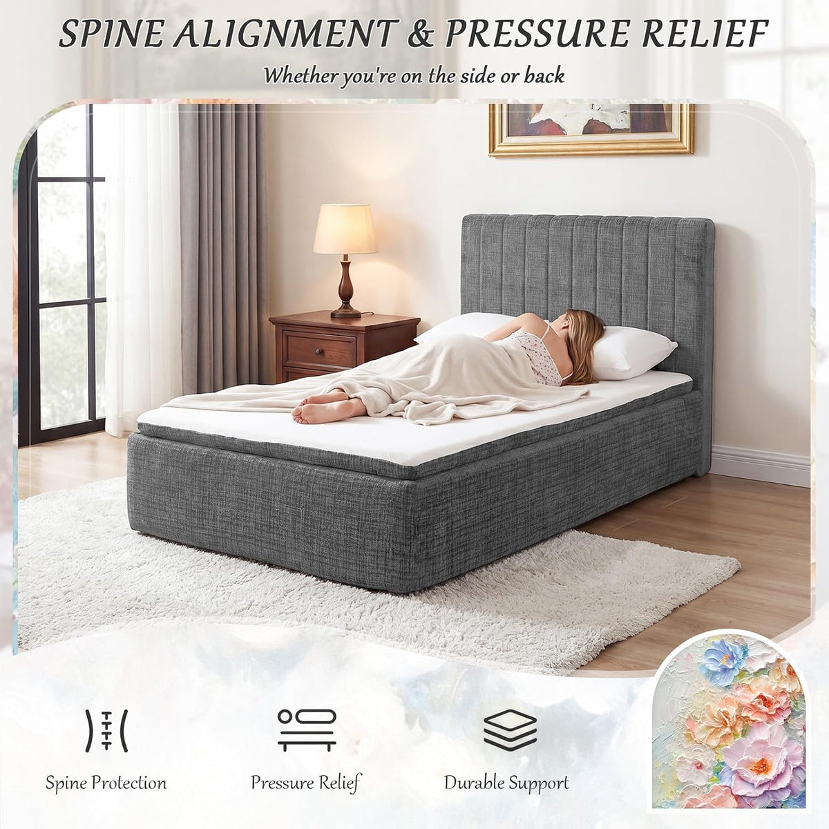 Queen Compression Bed Boneless Bed Frame with Mattress and Headboard