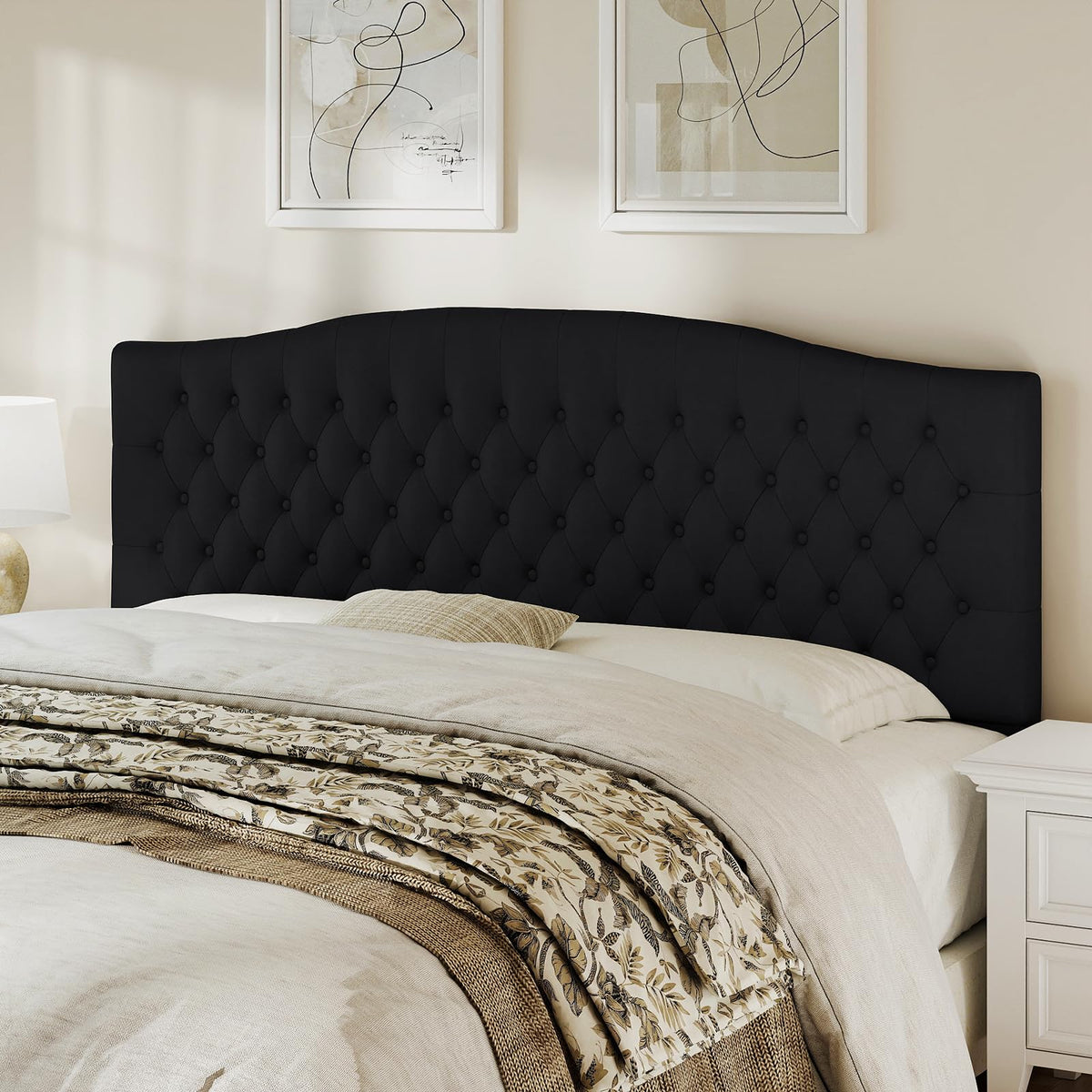 Befurtori King Headboard Only, Linen Classic Tufted Design, Ivory