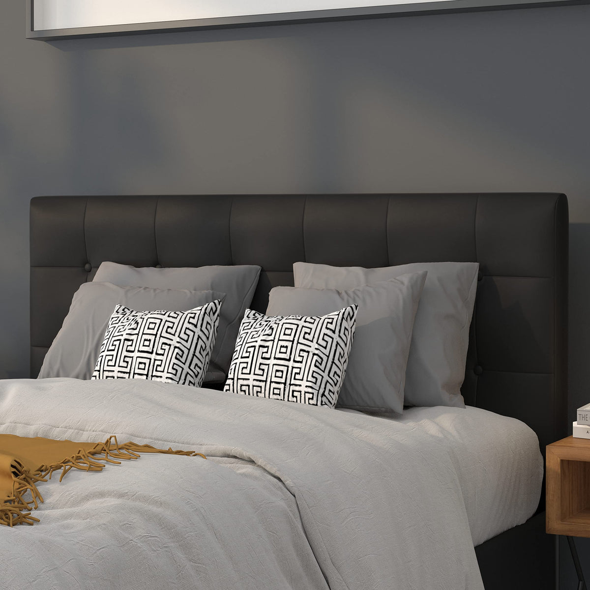 Flash Furniture Queen Tufted Vinyl Headboard, Black