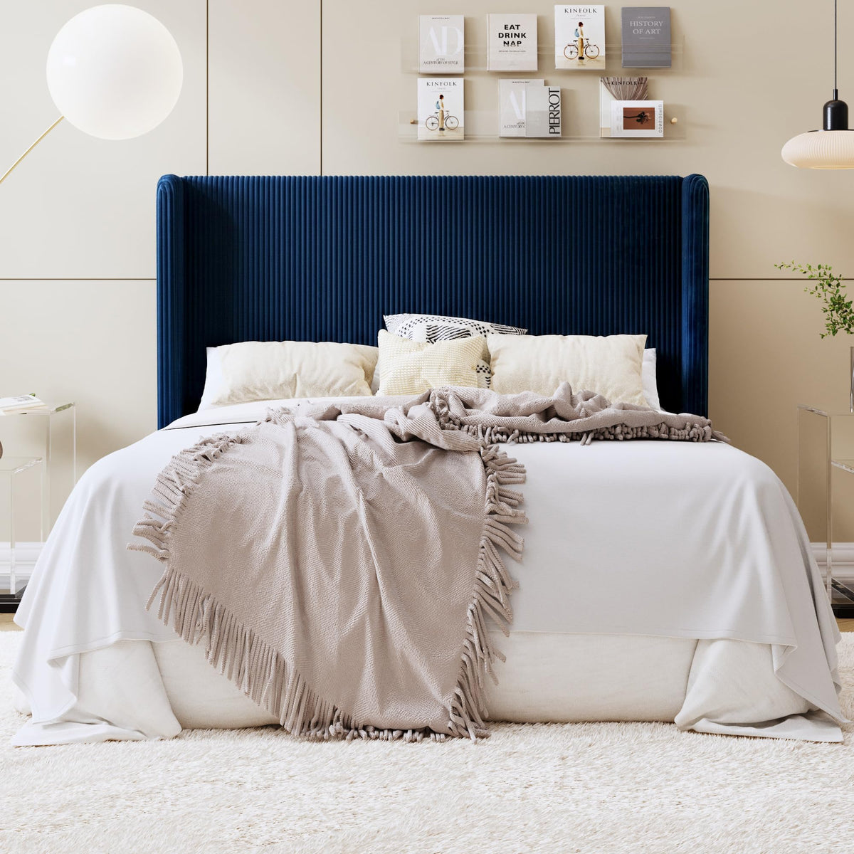 SHA CERLIN Full Corduroy Platform Bed with Tufted Wingback Headboard, Black