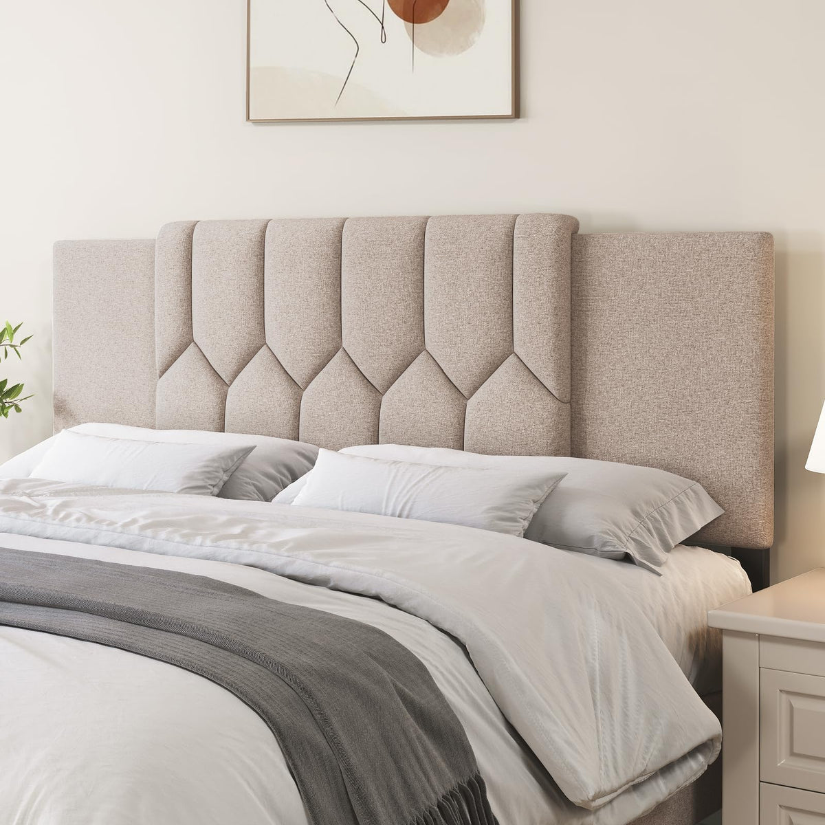 Upholstered Headboard Full/Queen/King Size，Adjustable Height & Width, Black