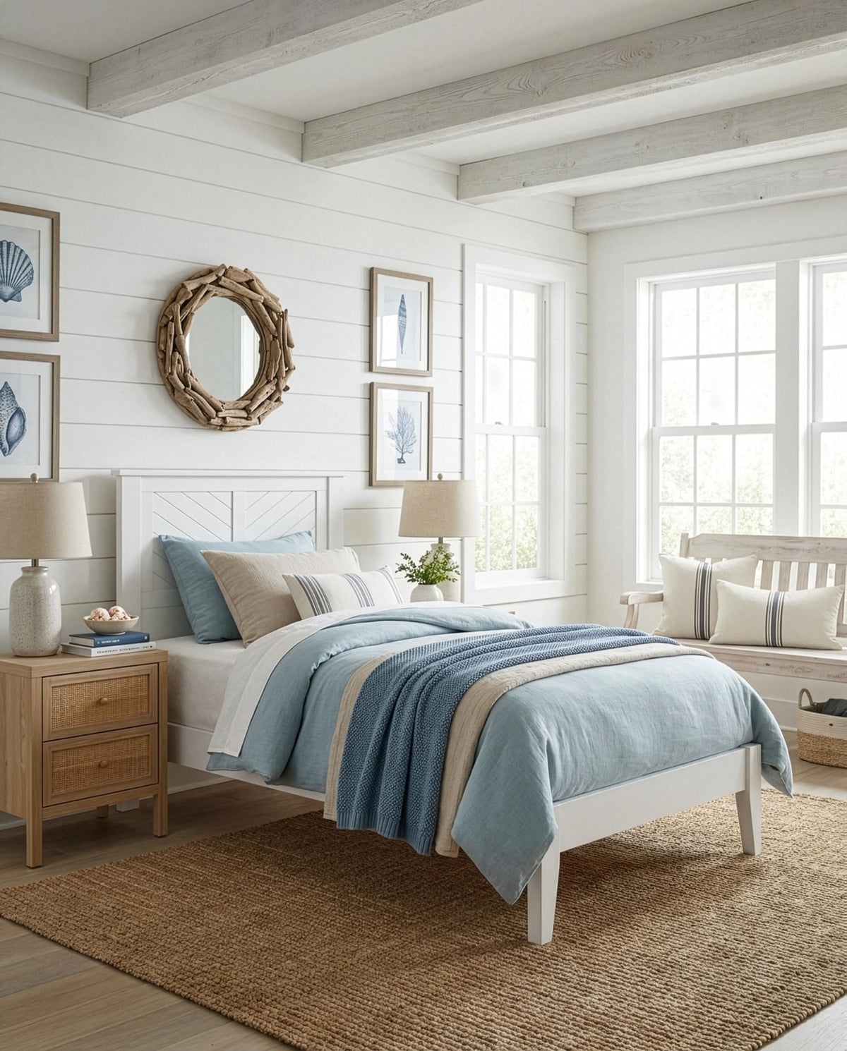ComfIQ Wood Platform Bed – Pine, Queen, Bed & Mission-Style Headboard