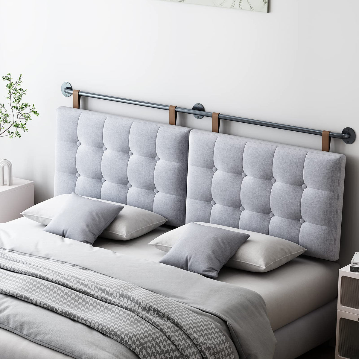 BSHOMGI King Headboard, Wall Mounted Headboards for Bed with Linen Upholstery Hanging Head Board for Bedroom Sturdy and Durable Solid Wood Thanksgiving Day, Christmas for Family(Beige, King)