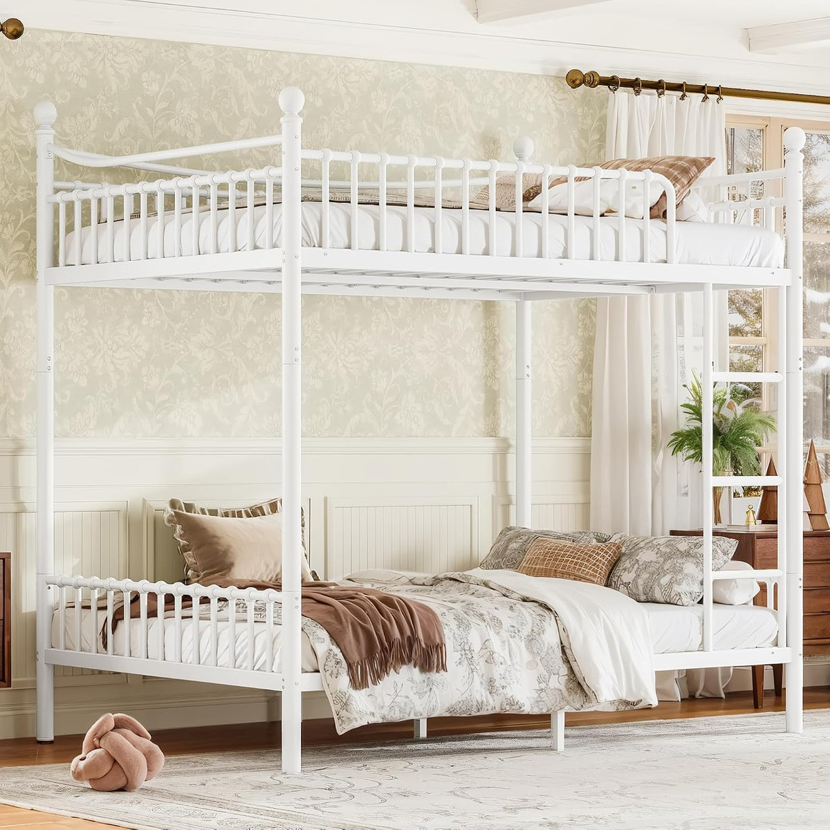 Bellemave Full Over Full Bunk Beds, Metal Bunk Bed with Ladder and Guardrail for Kids, Adults, Can be Split, White