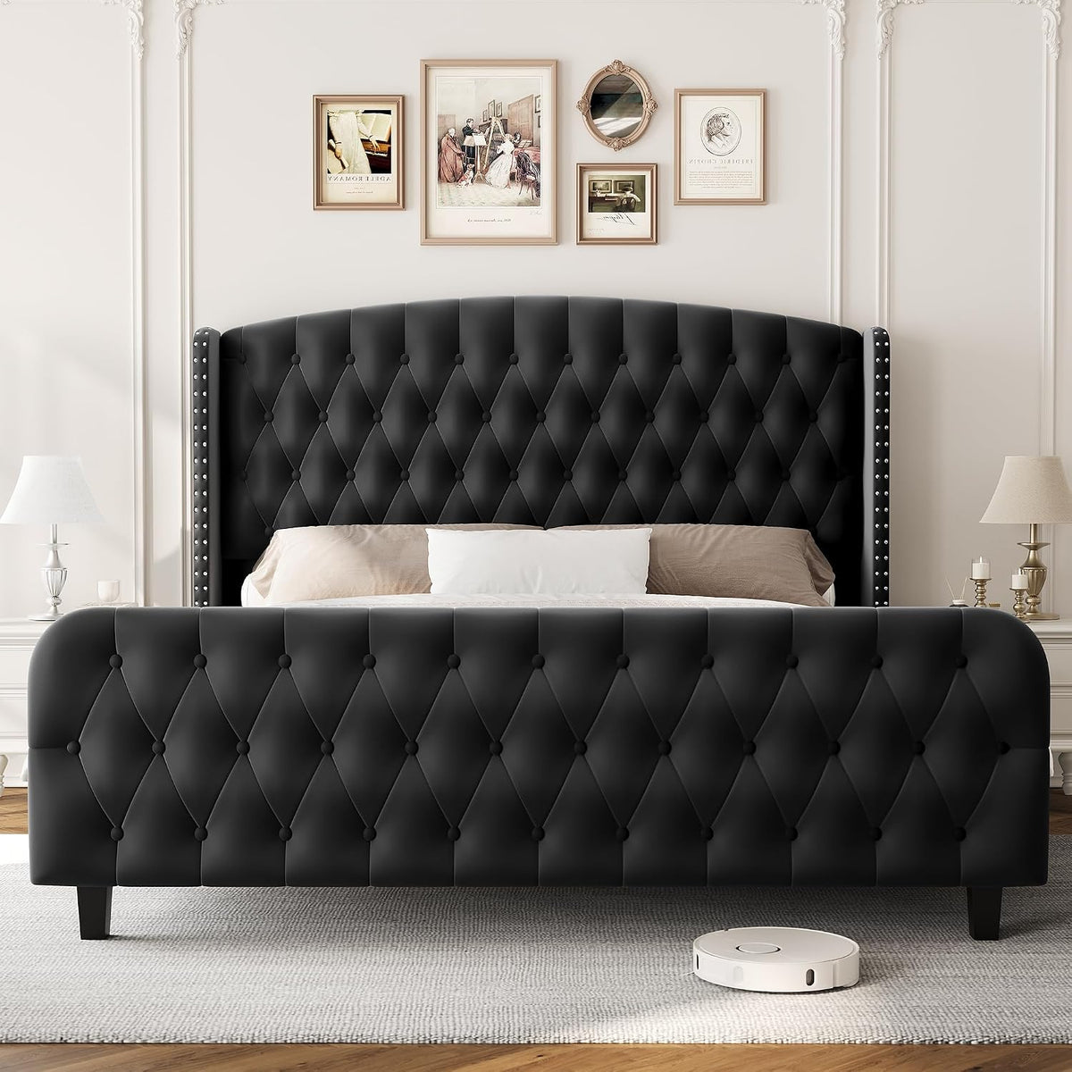 51" Tall Deep Button Tufted Suede Queen Bed Frame – Wingback Headboard & Footboard with Nailhead Trim – Sturdy Wood Slats, No Box Season Needed, Easy Assembly