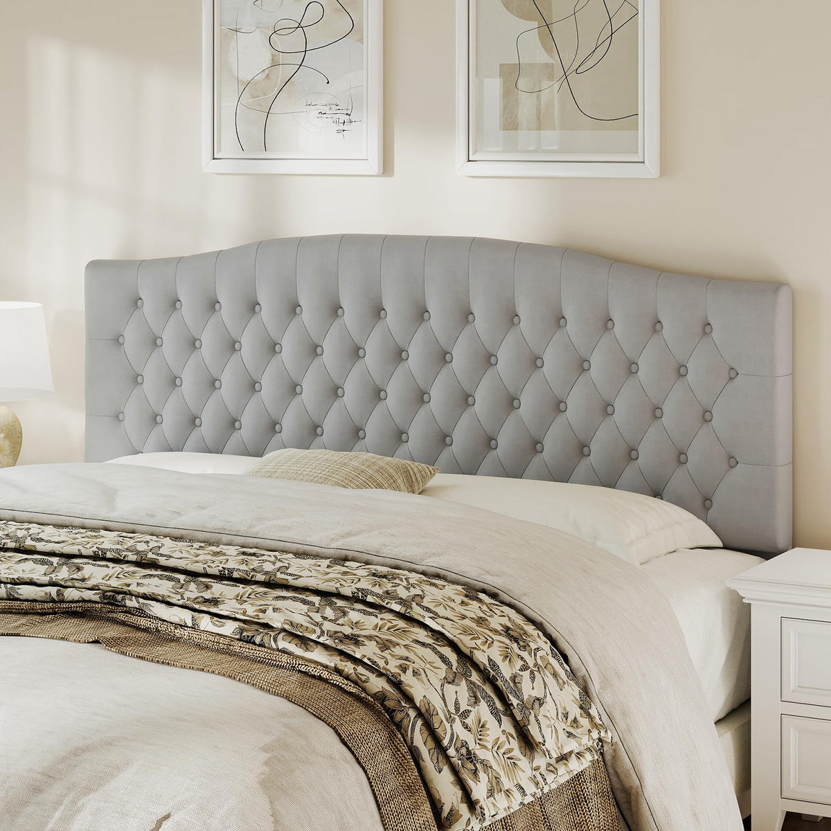 Befurtori King Headboard Only, Linen Classic Tufted Design, Ivory