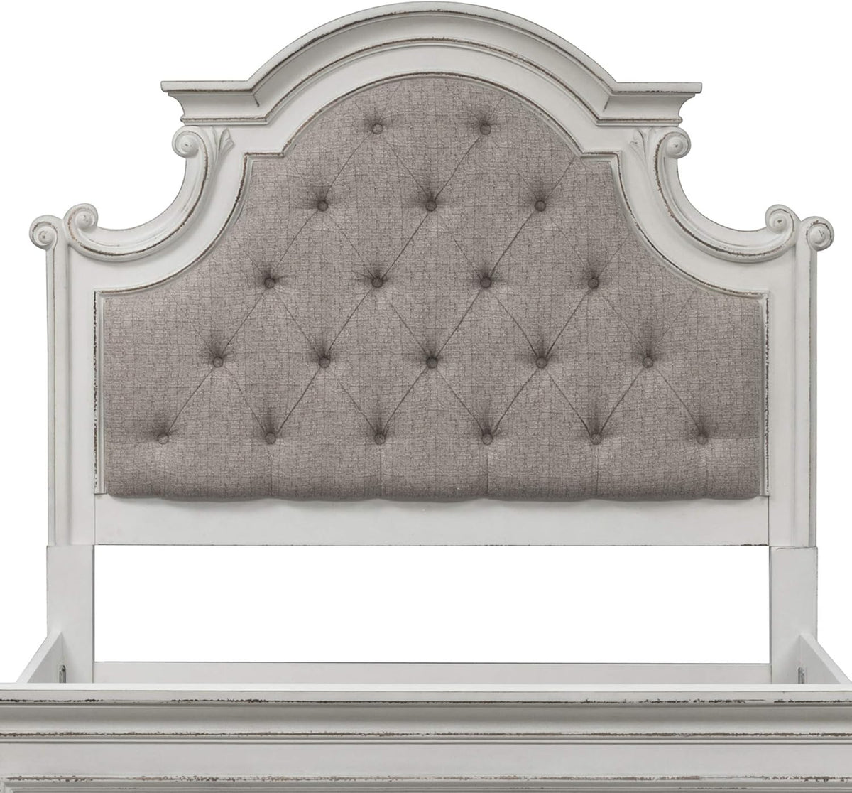Liberty Furniture Magnolia Manor Queen Upholstered Panel Headboard European Traditional Bedroom - Antique White & Weathered Bark Oak Wood