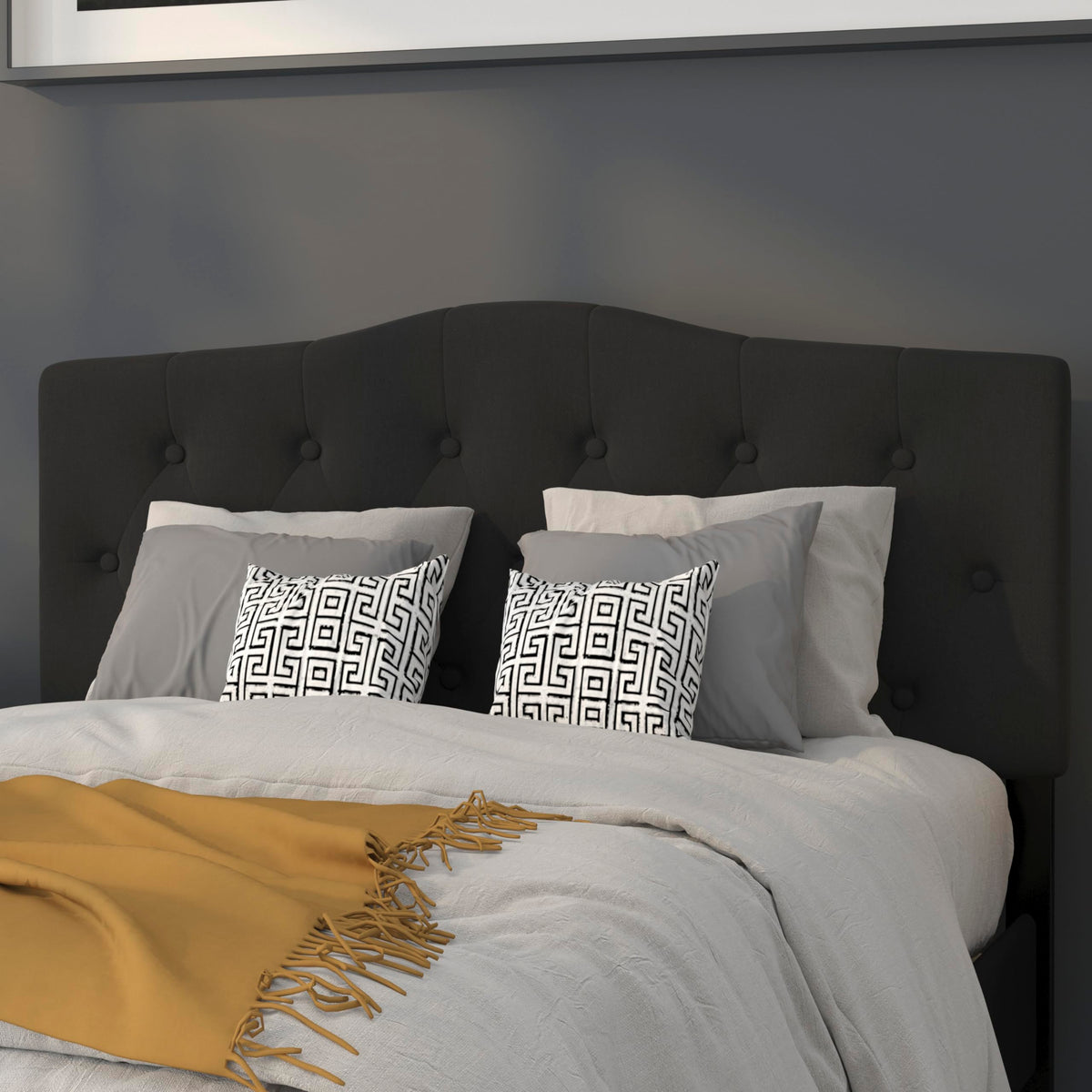 EMMA + OLIVER Light Gray Full Button Tufted Headboard