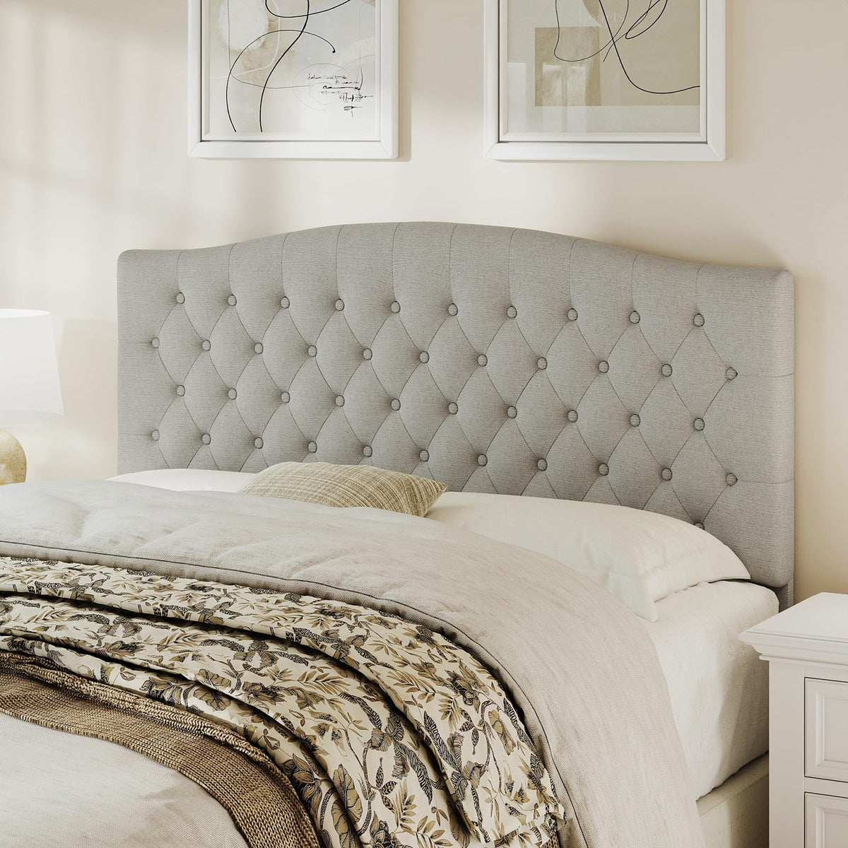 Befurtori King Headboard Only, Linen Classic Tufted Design, Ivory
